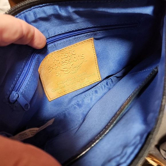 HAND PAINTED SHARIF ARTISTIC EXPRESSIONS LEATHER PEACOCK LARGE WRISTLET 🦚 - Picture 8 of 8